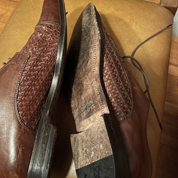 Johnson and Murphy Square Men’s Brown Leather Toecap Woven Oxford Shoes sz 8.5M - Picture 4 of 7